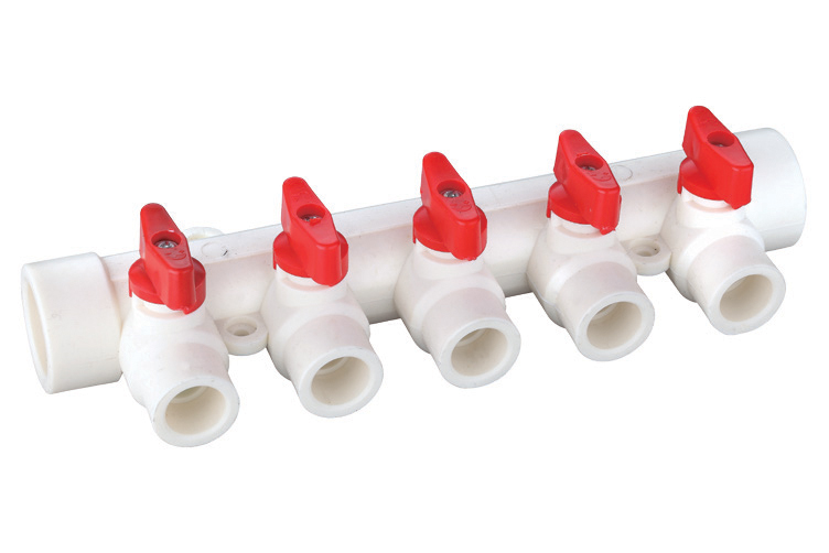 PPR rozdeľovač s guľovými ventilmi 32/3x20 ČERVENÝ